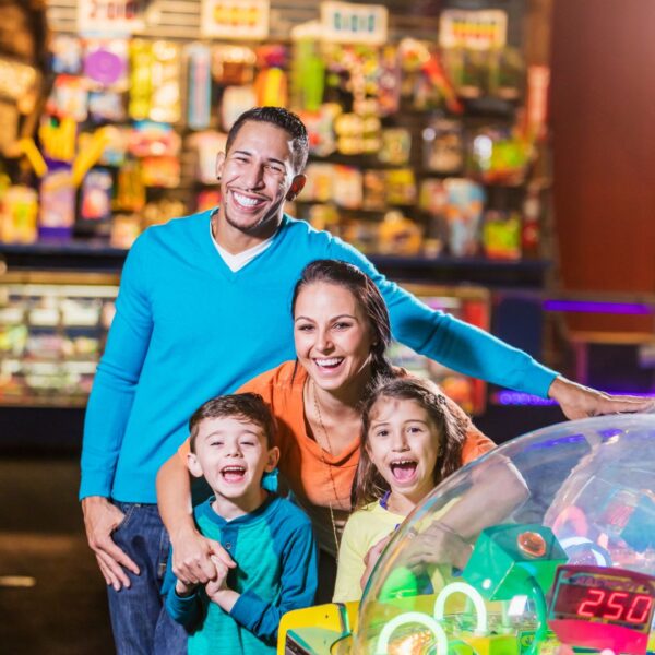 family in an arcade